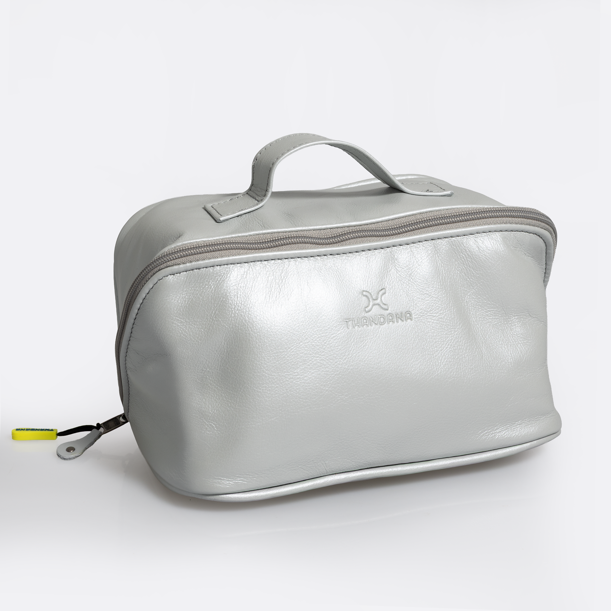 Side Mouth Vanity | Genuine Leather Silver Leather Vanity Bag by Thandana
