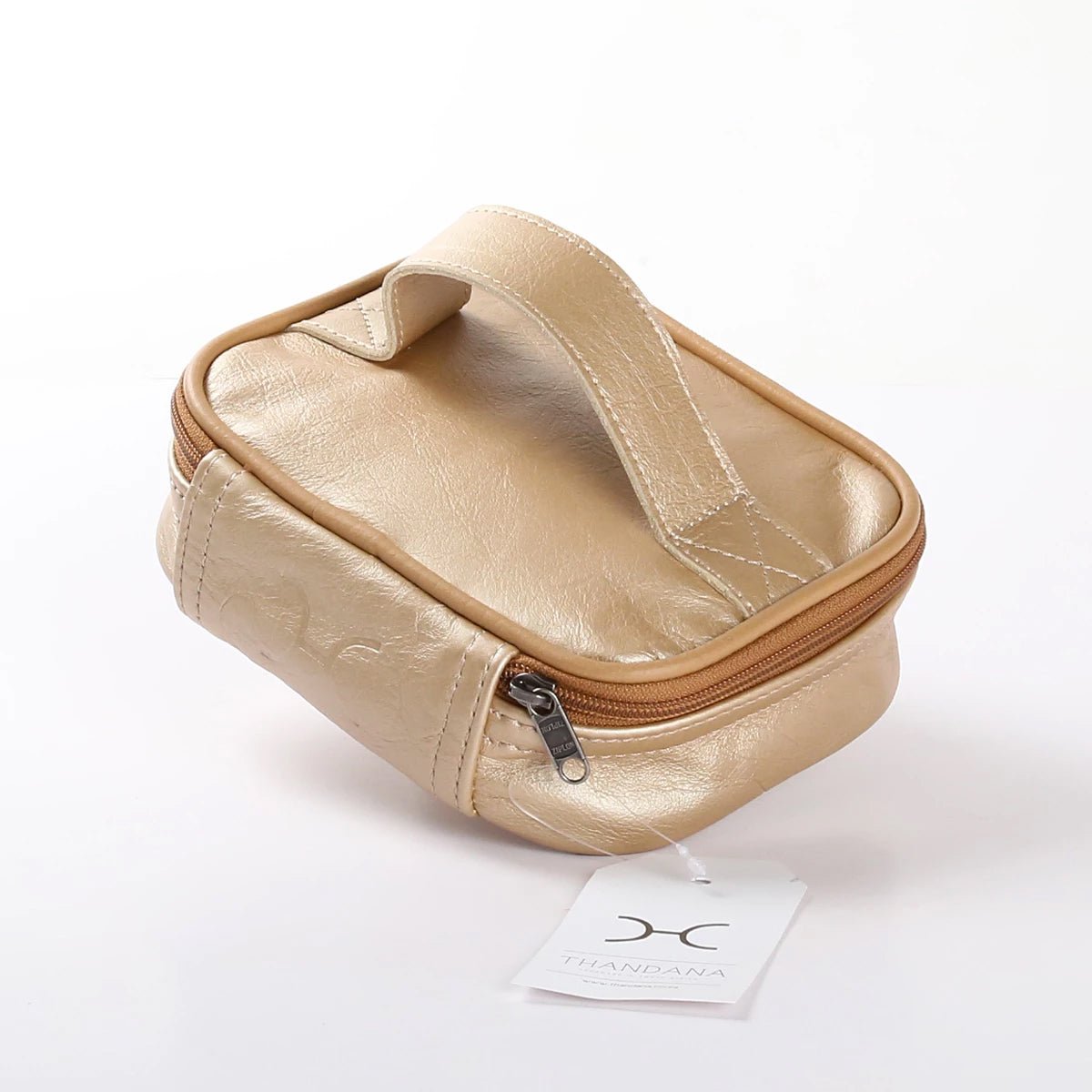 Single Toiletry | Genuine Leather Gold Leather Toiletry Bag by Thandana