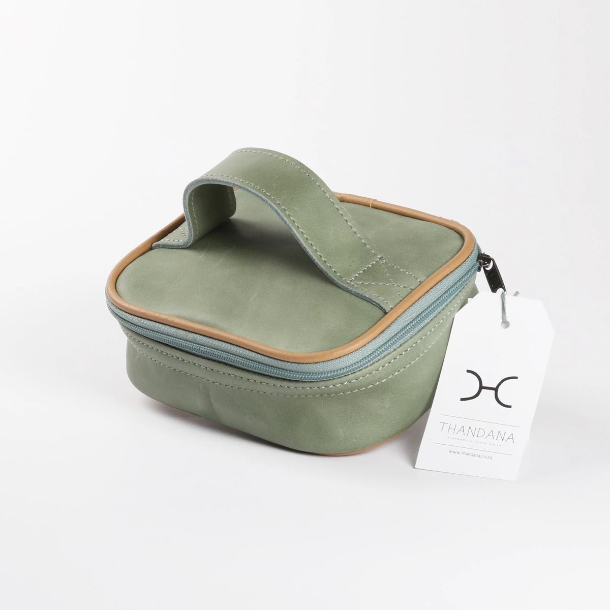 Single Toiletry | Genuine Leather Green Leather Toiletry Bag by Thandana