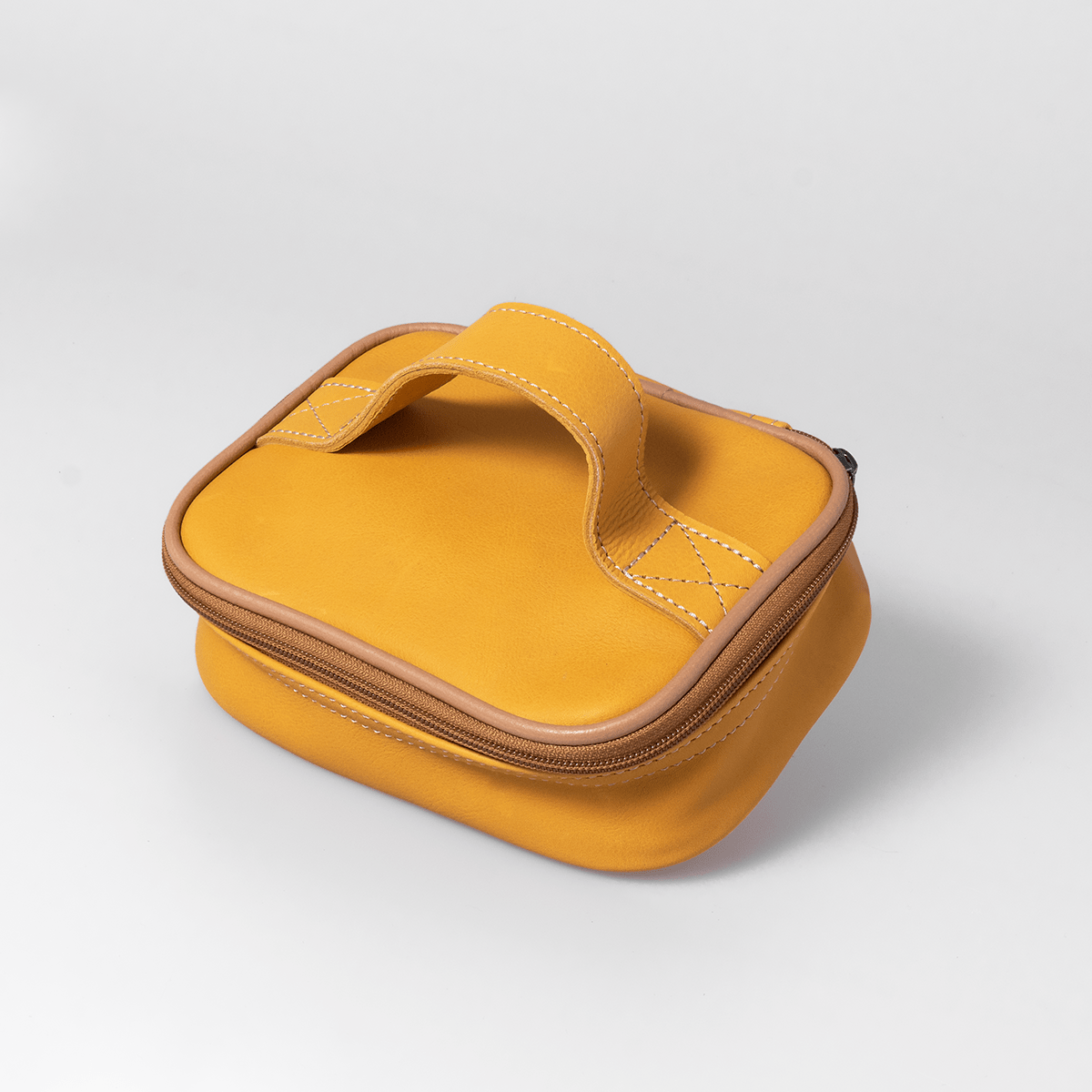 Single Toiletry | Genuine Leather Mustard Leather Toiletry Bag by Thandana
