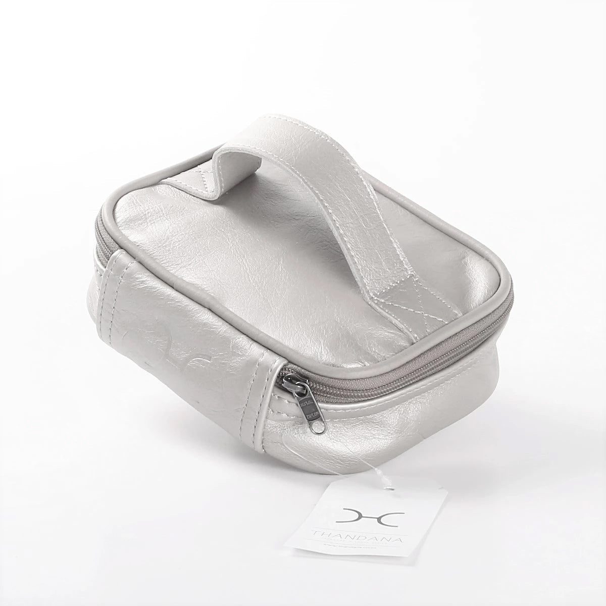 Single Toiletry | Genuine Leather Silver Leather Toiletry Bag by Thandana