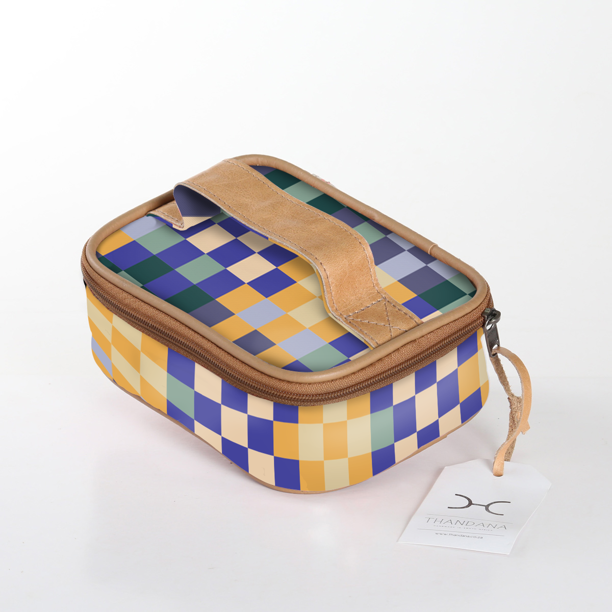 Single Toiletry | Laminated Fabric with Genuine Leather Checker - Jet / Chunky Zip (new) Single Toiltery Fabric