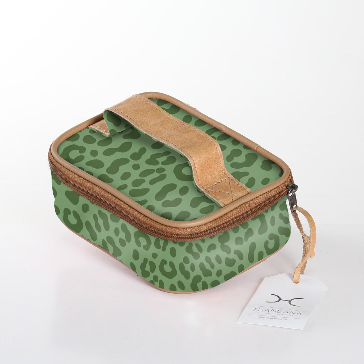 Single Toiletry | Laminated Fabric with Genuine Leather Cheetah – Olive / Chunky Zip (new) Single Toiltery Fabric