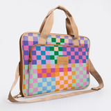 Slimline Laptop Bag 15’ | Laminated Fabric with Genuine Leather Checker - Preppy Laptop Fabric Bag by Thandana