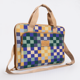 Slimline Laptop Bag 15’ | Laminated Fabric with Genuine Leather Checker - Jet Laptop Fabric Bag by Thandana