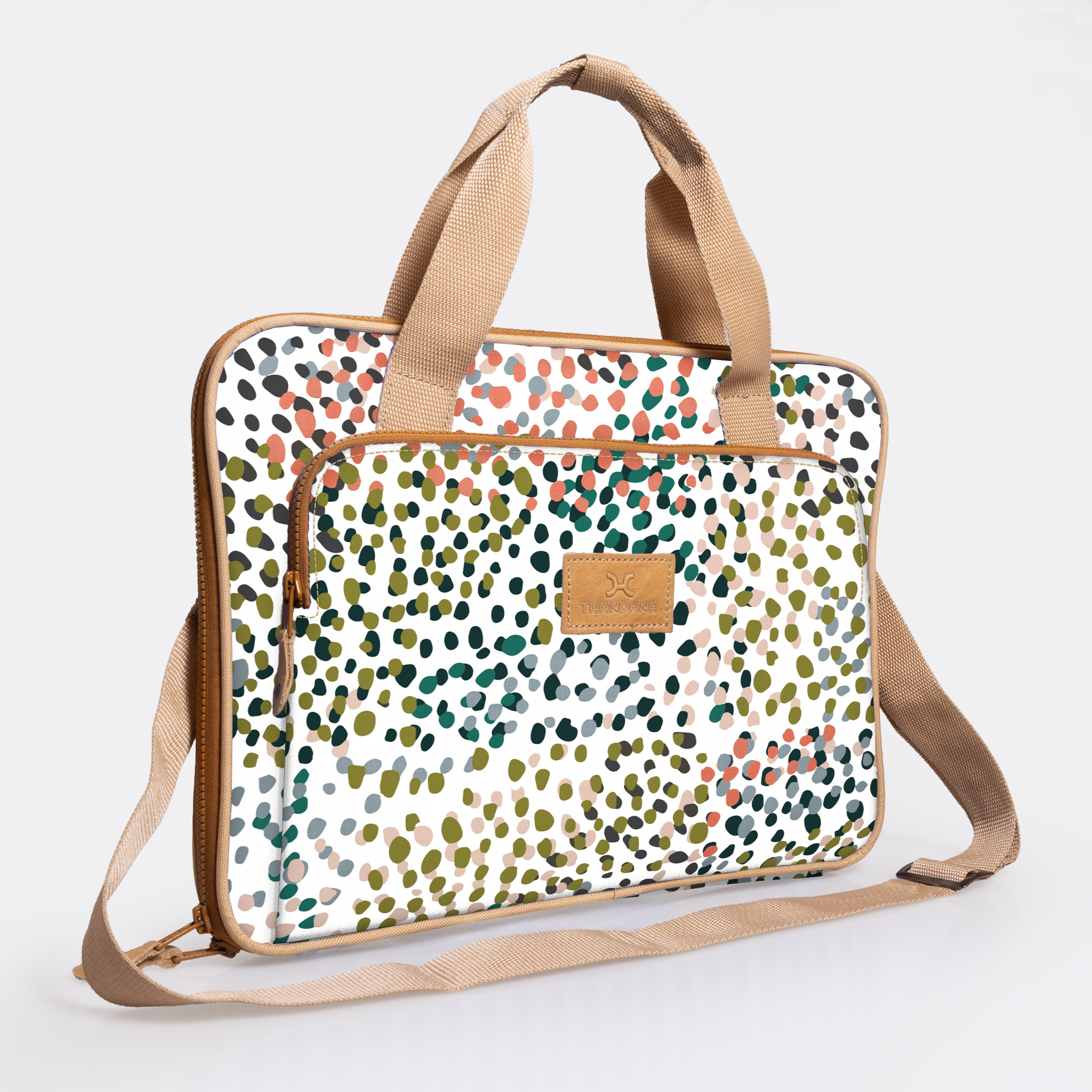 Slimline Laptop Bag 15’ | Laminated Fabric with Genuine Leather Confetti - All About Laptop Fabric Bag by Thandana