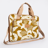 Slimline Laptop Bag 15’ | Laminated Fabric with Genuine Leather Fauna - Earth Laptop Fabric Bag by Thandana