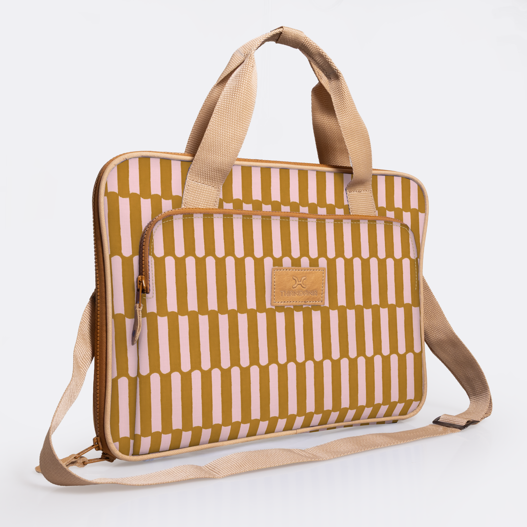 Slimline Laptop Bag 15’ | Laminated Fabric with Genuine Leather Indie - Sunset Laptop Fabric Bag by Thandana