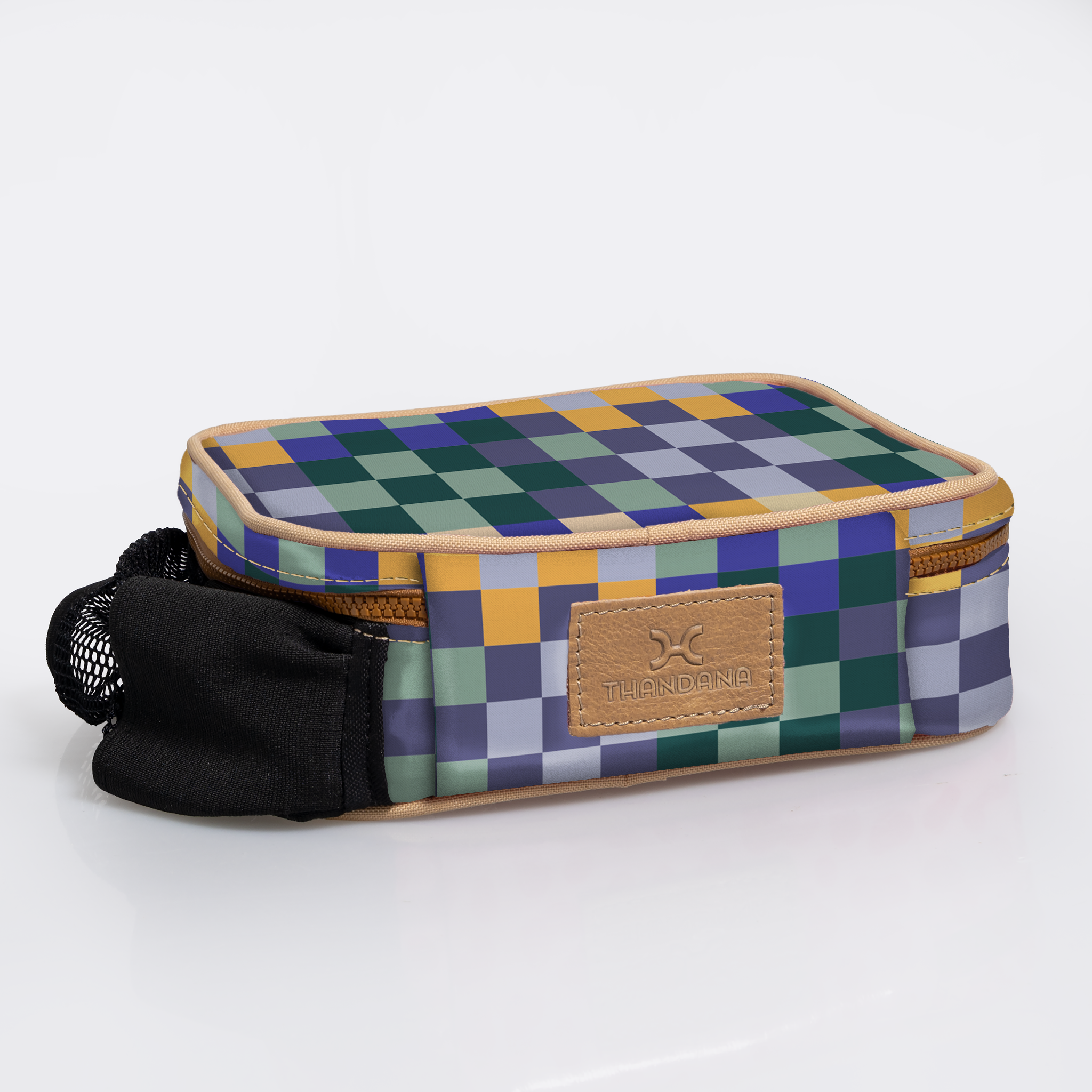 Snack Pack | Laminated Fabric with Genuine Leather Checker - Jet Snack Pack by Thandana