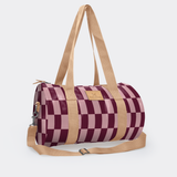 Sports & Gym Bag Beige Trim | Laminated Fabric Beige Webb - Checkmate - Cherry / Chunky Zip Luggage Bag by Thandana