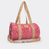Sports & Gym Bag Beige Trim | Laminated Fabric Beige Webb - Cheetah - Pink / Chunky Zip Luggage Bag by Thandana