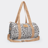 Sports & Gym Bag Beige Trim | Laminated Fabric Beige Webb - Cheetah - White / Chunky Zip Luggage Bag by Thandana