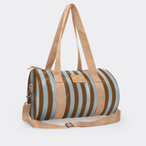 Sports & Gym Bag Beige Trim | Laminated Fabric Beige Webb - Coastal Stripe - Blue / Chunky Zip Luggage Bag by Thandana