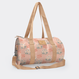 Sports & Gym Bag Beige Trim | Laminated Fabric Beige Webb - Crazy Daisy - Blush / Chunky Zip Luggage Bag by Thandana