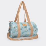 Sports & Gym Bag Beige Trim | Laminated Fabric Beige Webb - Crazy Daisy - Sage / Chunky Zip Luggage Bag by Thandana