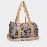 Sports & Gym Bag Beige Trim | Laminated Fabric Beige Webb - Geo - Black / Chunky Zip Luggage Bag by Thandana