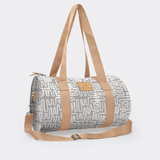 Sports & Gym Bag Beige Trim | Laminated Fabric Beige Webb - Geo - Moonstruck / Chunky Zip Luggage Bag by Thandana