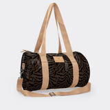 Sports & Gym Bag Beige Trim | Laminated Fabric Beige Webb - Nomad Stripe - Coffee / Chunky Zip Luggage Bag by Thandana