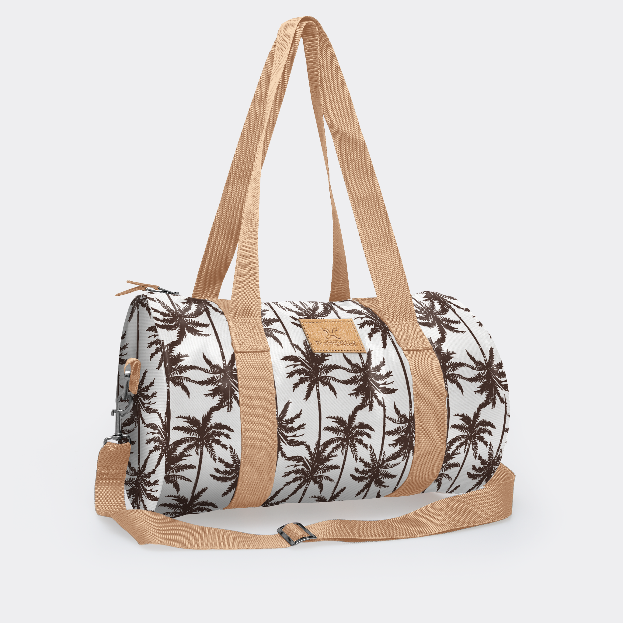 Sports & Gym Bag Beige Trim | Laminated Fabric Beige Webb - Palm - Neutral / Chunky Zip Luggage Bag by Thandana