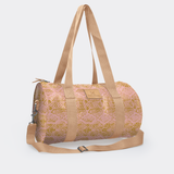 Sports & Gym Bag Beige Trim | Laminated Fabric Beige Webb - Python - Bloom / Chunky Zip Luggage Bag by Thandana