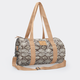 Sports & Gym Bag Beige Trim | Laminated Fabric Beige Webb - Python - Moody / Chunky Zip Luggage Bag by Thandana