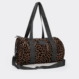 Sports & Gym Bag Black Trim | Laminated Fabric Black Webb - Cheetah - Coffee / Chunky Zip Luggage Bag by Thandana