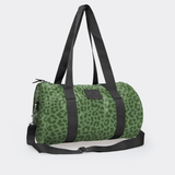 Sports & Gym Bag Black Trim | Laminated Fabric Black Webb - Cheetah - Olive / Chunky Zip Luggage Bag by Thandana