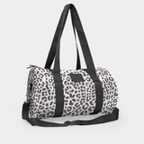 Sports & Gym Bag Black Trim | Laminated Fabric Black Webb - Cheetah - White / Chunky Zip Luggage Bag by Thandana