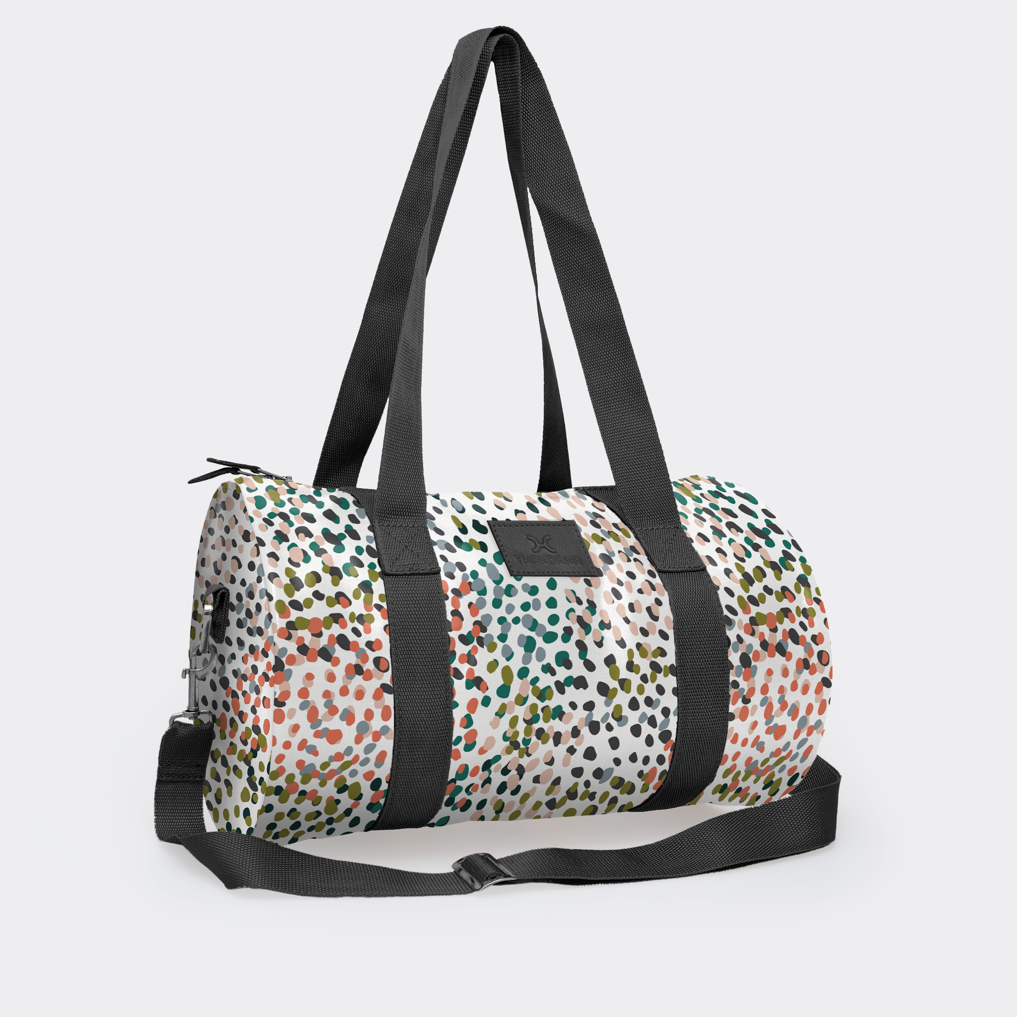 Sports & Gym Bag Black Trim | Laminated Fabric Black Webb - Confetti - All About / Chunky Zip Luggage Bag by Thandana