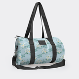 Sports & Gym Bag Black Trim | Laminated Fabric Black Webb - Crazy Daisy - Sage / Chunky Zip Luggage Bag by Thandana