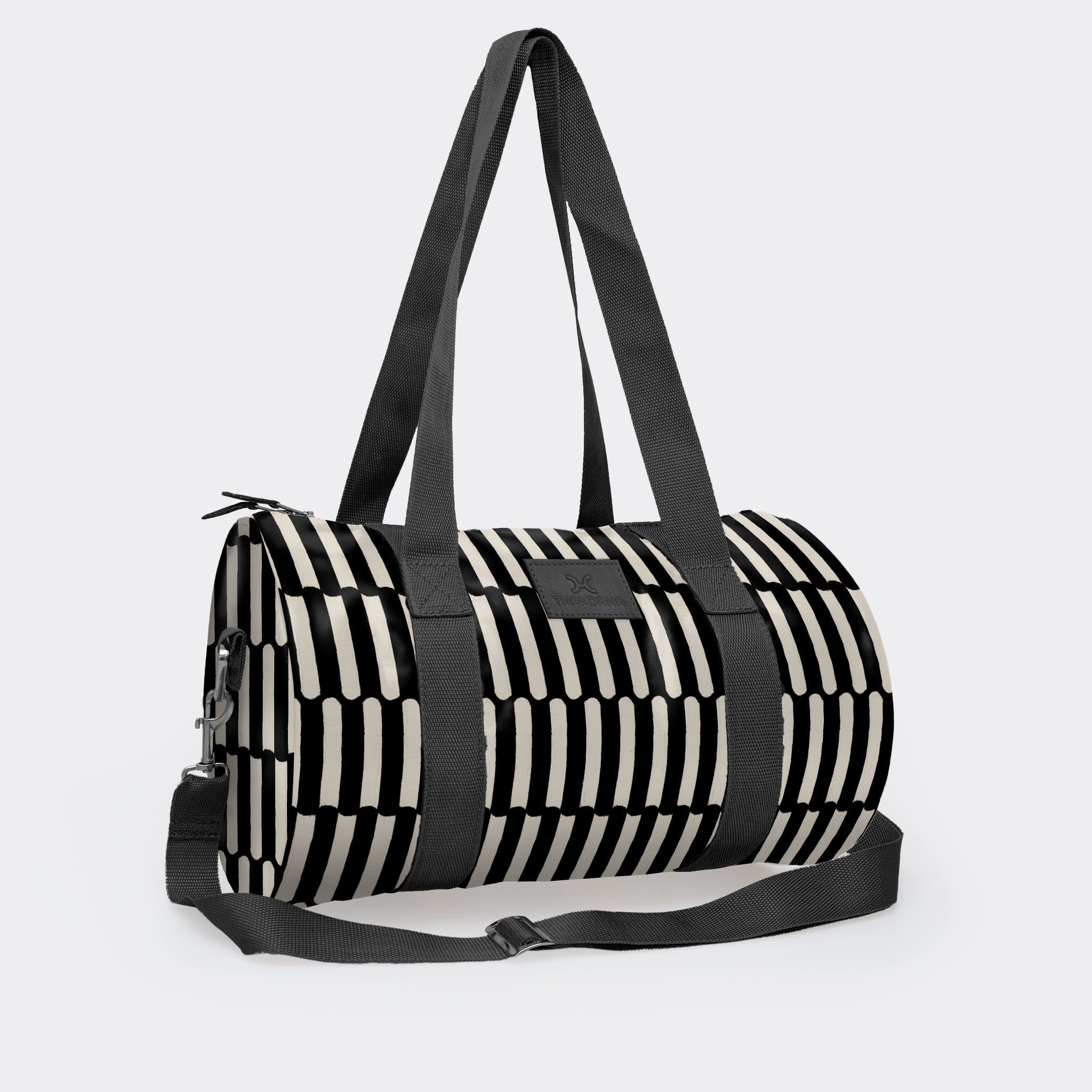 Sports & Gym Bag Black Trim | Laminated Fabric Black Webb - Indie - Pitch / Chunky Zip Luggage Bag by Thandana