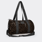 Sports & Gym Bag Black Trim | Laminated Fabric Black Webb - Nomad Stripe - Coffee / Chunky Zip Luggage Bag by Thandana