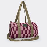 Sports & Gym Bag Olive Trim | Laminated Fabric Checkmate - Cherry / Chunky Zip Luggage Bag by Thandana