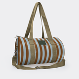 Sports & Gym Bag Olive Trim | Laminated Fabric Coastal Stripe - Blue / Chunky Zip Luggage Bag by Thandana