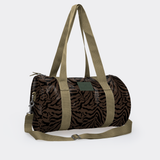 Sports & Gym Bag Olive Trim | Laminated Fabric Nomad Stripe - Coffee / Chunky Zip Luggage Bag by Thandana