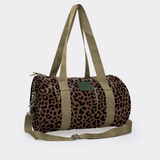 Sports & Gym Bag Olive Trim | Laminated Fabric Olive Webb - Cheetah - Coffee / Chunky Zip Luggage Bag by Thandana