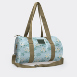 Sports & Gym Bag Olive Trim | Laminated Fabric Olive Webb - Crazy Daisy - Sage / Chunky Zip Luggage Bag by Thandana