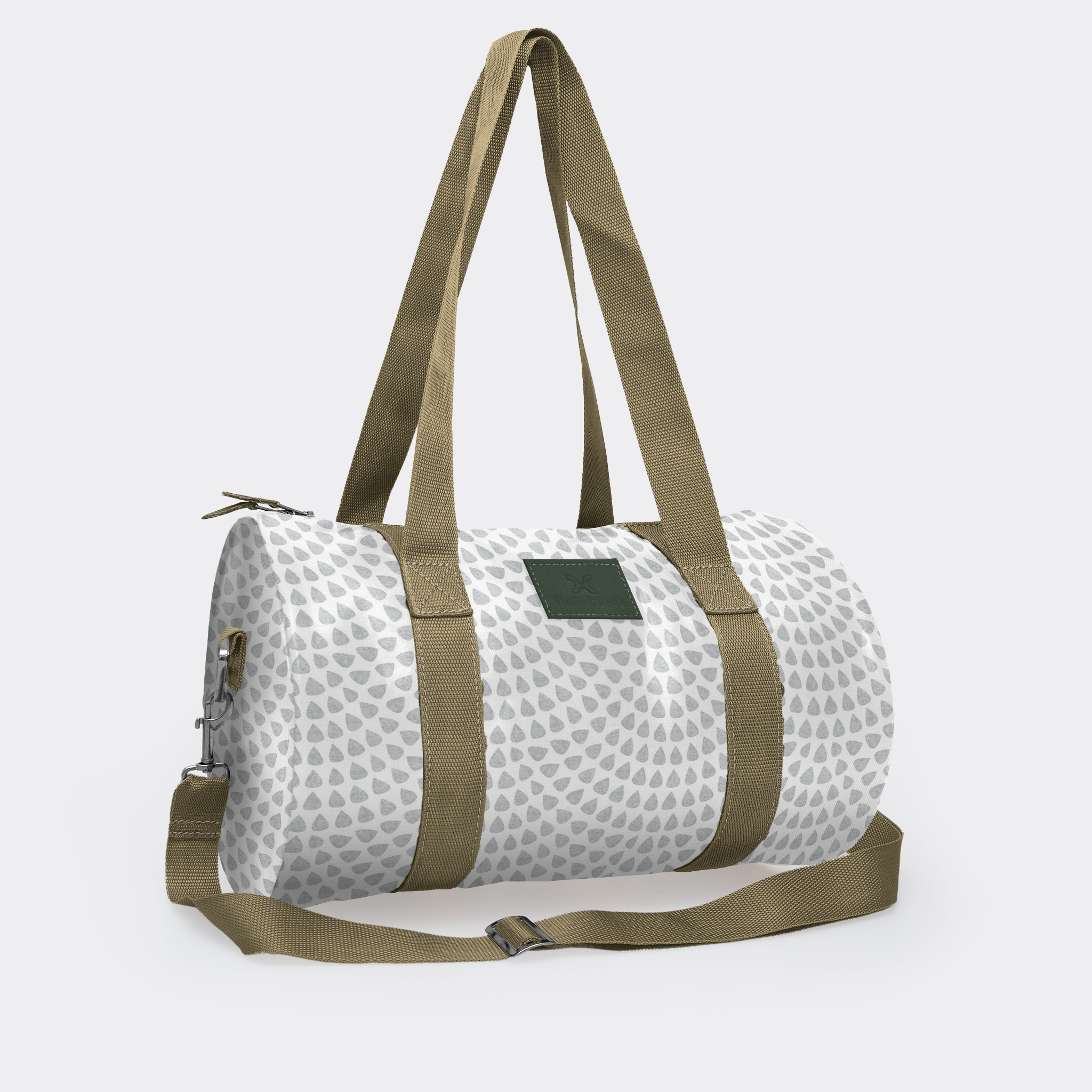 Sports & Gym Bag Olive Trim | Laminated Fabric Olive Webb - Scale Away - Moonstruck / Chunky Zip Luggage Bag by Thandana