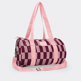 Sports & Gym Bag Pink Trim | Laminated Fabric Checkmate - Cherry / Chunky Zip Luggage Bag by Thandana