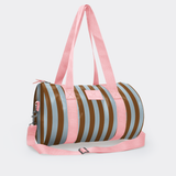 Sports & Gym Bag Pink Trim | Laminated Fabric Coastal Stripe - Blue / Chunky Zip Luggage Bag by Thandana