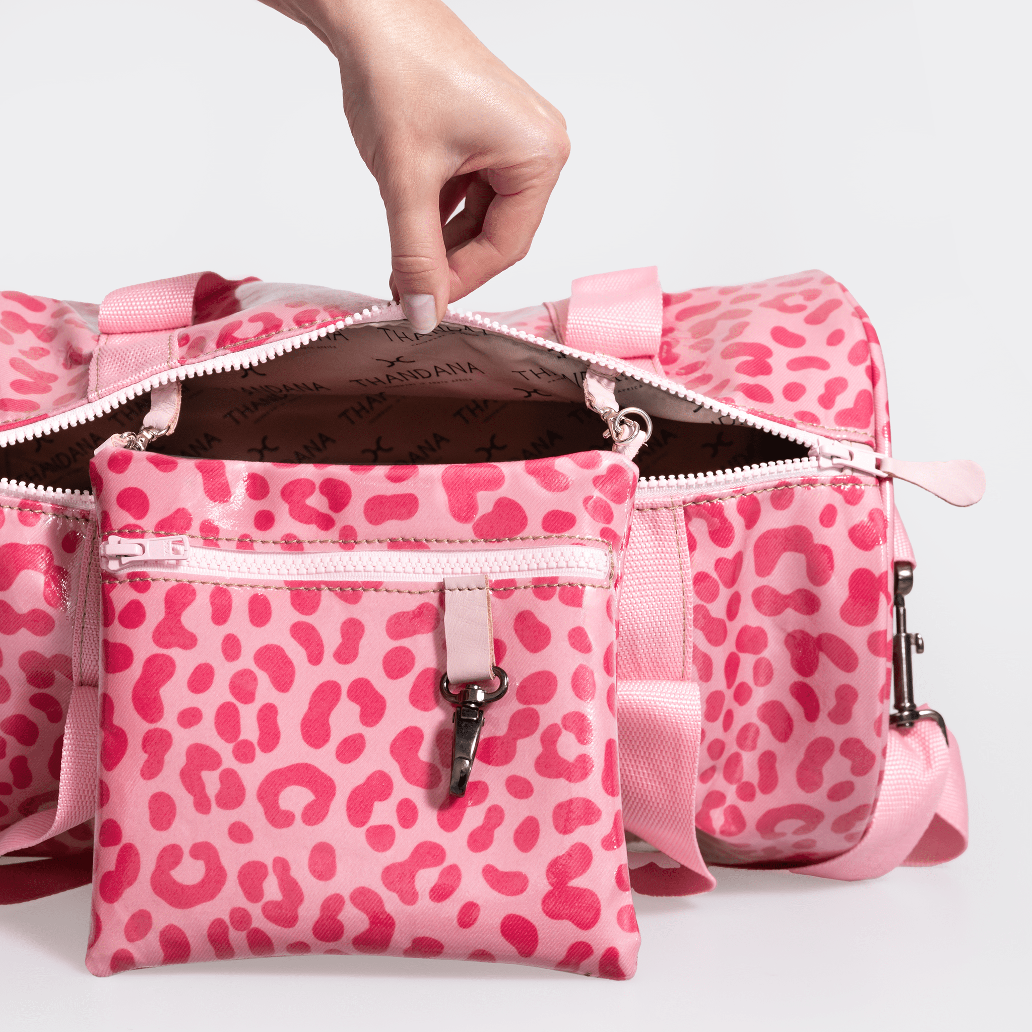 Sports & Gym Bag Pink Trim | Laminated Fabric Luggage Bag by Thandana