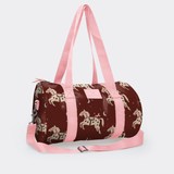 Sports & Gym Bag Pink Trim | Laminated Fabric Midnight Pony - Cherry / Chunky Zip Luggage Bag by Thandana