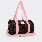 Sports & Gym Bag Pink Trim | Laminated Fabric Nomad Stripe - Coffee / Chunky Zip Luggage Bag by Thandana