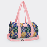 Sports & Gym Bag Pink Trim | Laminated Fabric Pink Webb - Checker - Jet / Chunky Zip Luggage Bag by Thandana