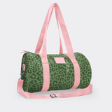 Sports & Gym Bag Pink Trim | Laminated Fabric Pink Webb - Cheetah - Olive / Chunky Zip Luggage Bag by Thandana