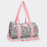 Sports & Gym Bag Pink Trim | Laminated Fabric Pink Webb - Cheetah - White / Chunky Zip Luggage Bag by Thandana