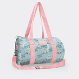 Sports & Gym Bag Pink Trim | Laminated Fabric Pink Webb - Crazy Daisy - Sage / Chunky Zip Luggage Bag by Thandana