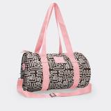 Sports & Gym Bag Pink Trim | Laminated Fabric Pink Webb - Geo - Black / Chunky Zip Luggage Bag by Thandana