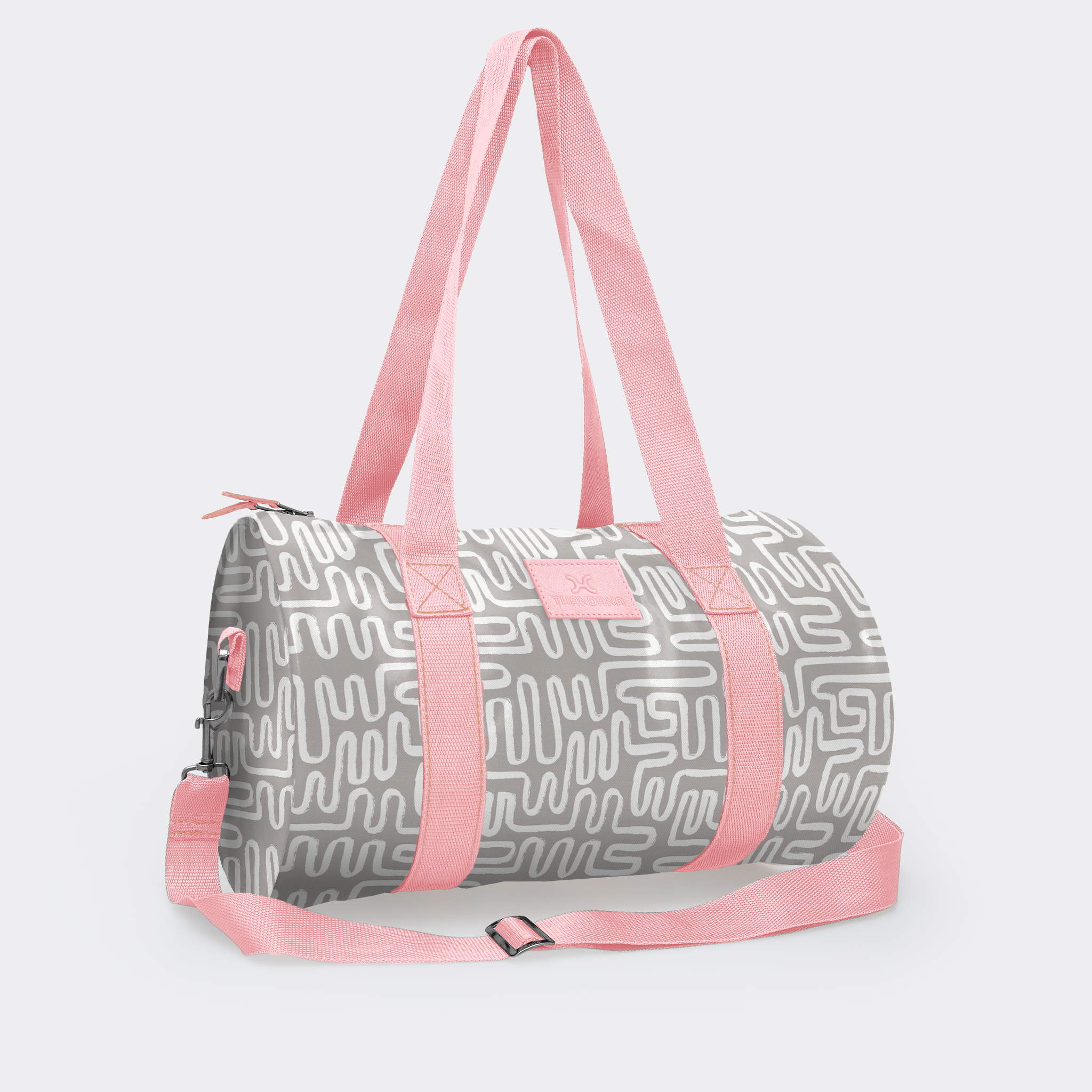 Sports & Gym Bag Pink Trim | Laminated Fabric Pink Webb - Geo - Moonstruck / Chunky Zip Luggage Bag by Thandana