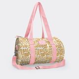 Sports & Gym Bag Pink Trim | Laminated Fabric Pink Webb - Geo - Sand / Chunky Zip Luggage Bag by Thandana